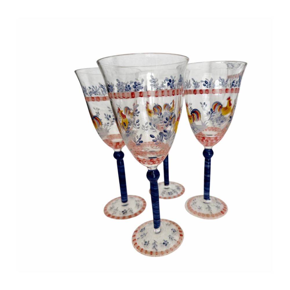 Hand Painted Rooster Glass Pitcher and 4 Glasses Set Cottage Farm Core - Picture 4 of 10